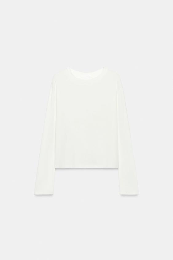 CAMISETA MANGA LARGA - Blanco roto de Zara - Imagen 0