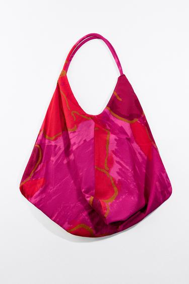 Zara FLORAL PRINT MAXI TOTE BAG - Red