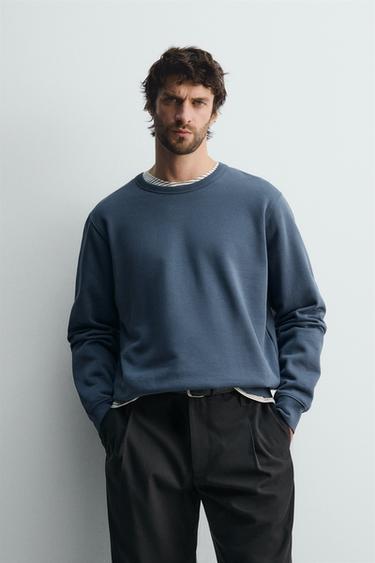 SUDADERA CREWNECK BÁSICA - Azul medio de Zara