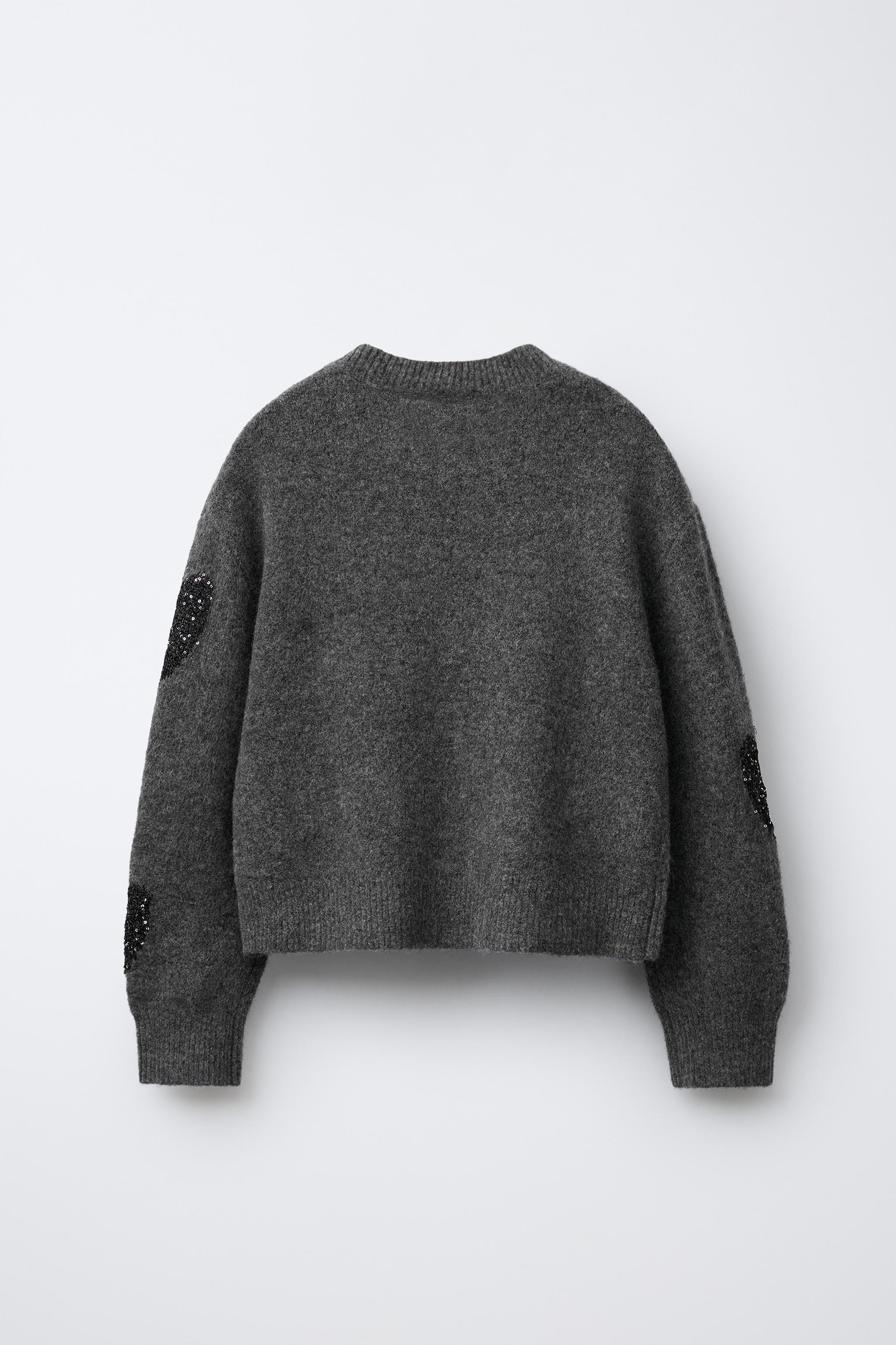 SEQUINED HEART KNIT SWEATER - Anthracite grey | ZARA Canada