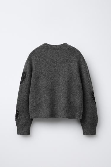 PULL EN MAILLE CŒURS PAILLETTES - Gris anthracite de Zara - Image 1