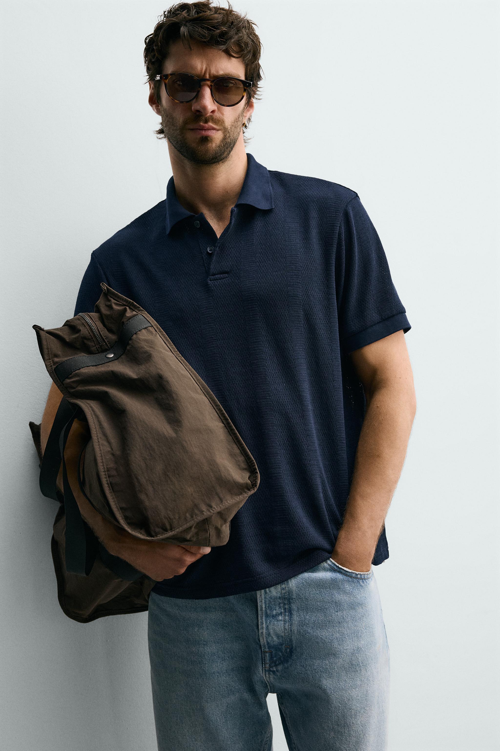Мужские рубашки Zara STRIPED JACQUARD REGULAR FIT POLO — фото 6