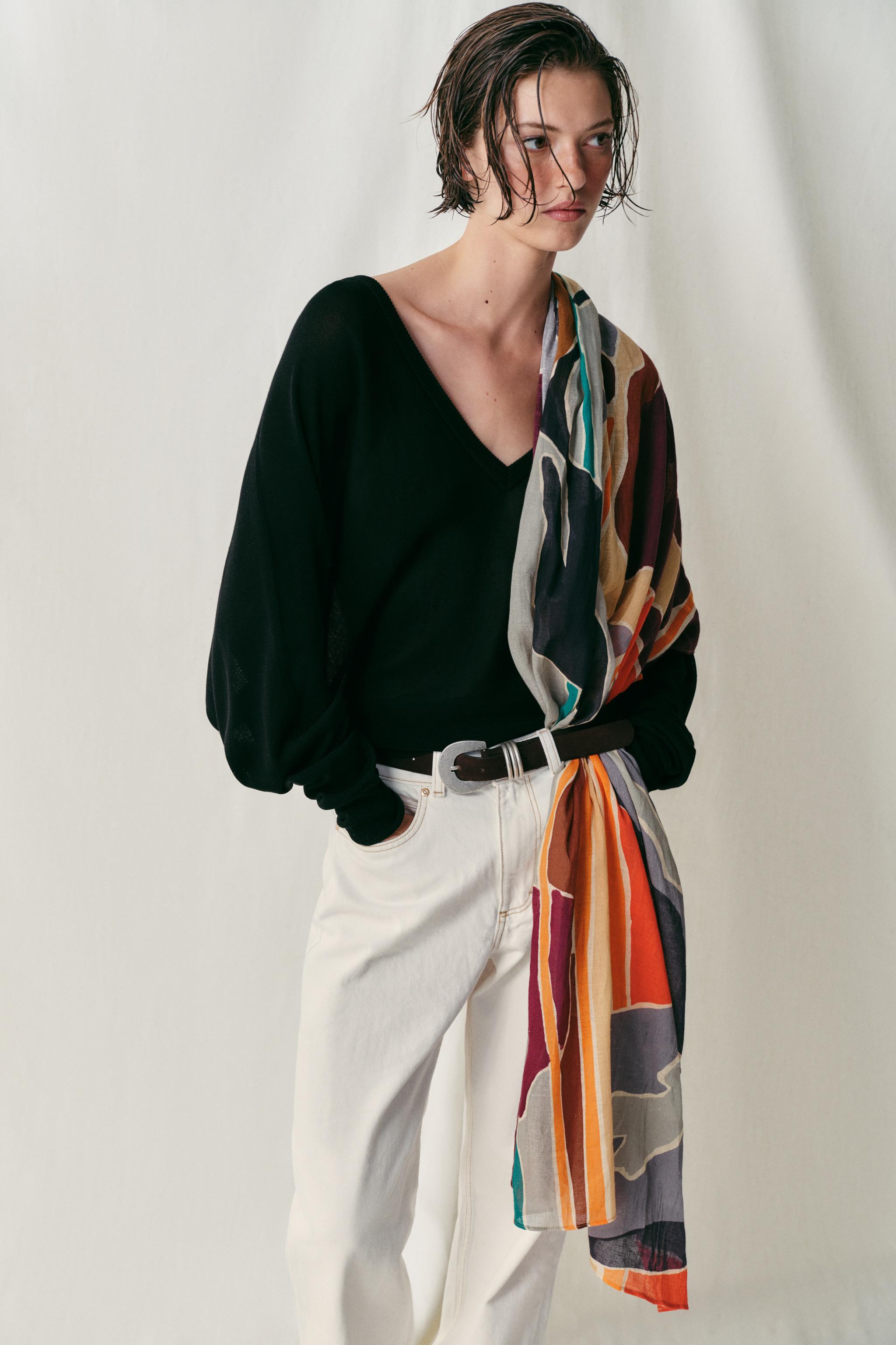LINEN-BLEND PRINTED SCARF