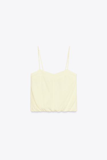 Zara LINEN BALLOON TOP - Yellow