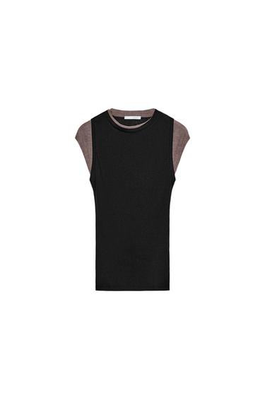 MOCK LAYER CONTRAST TOP - Black / Brown by Zara