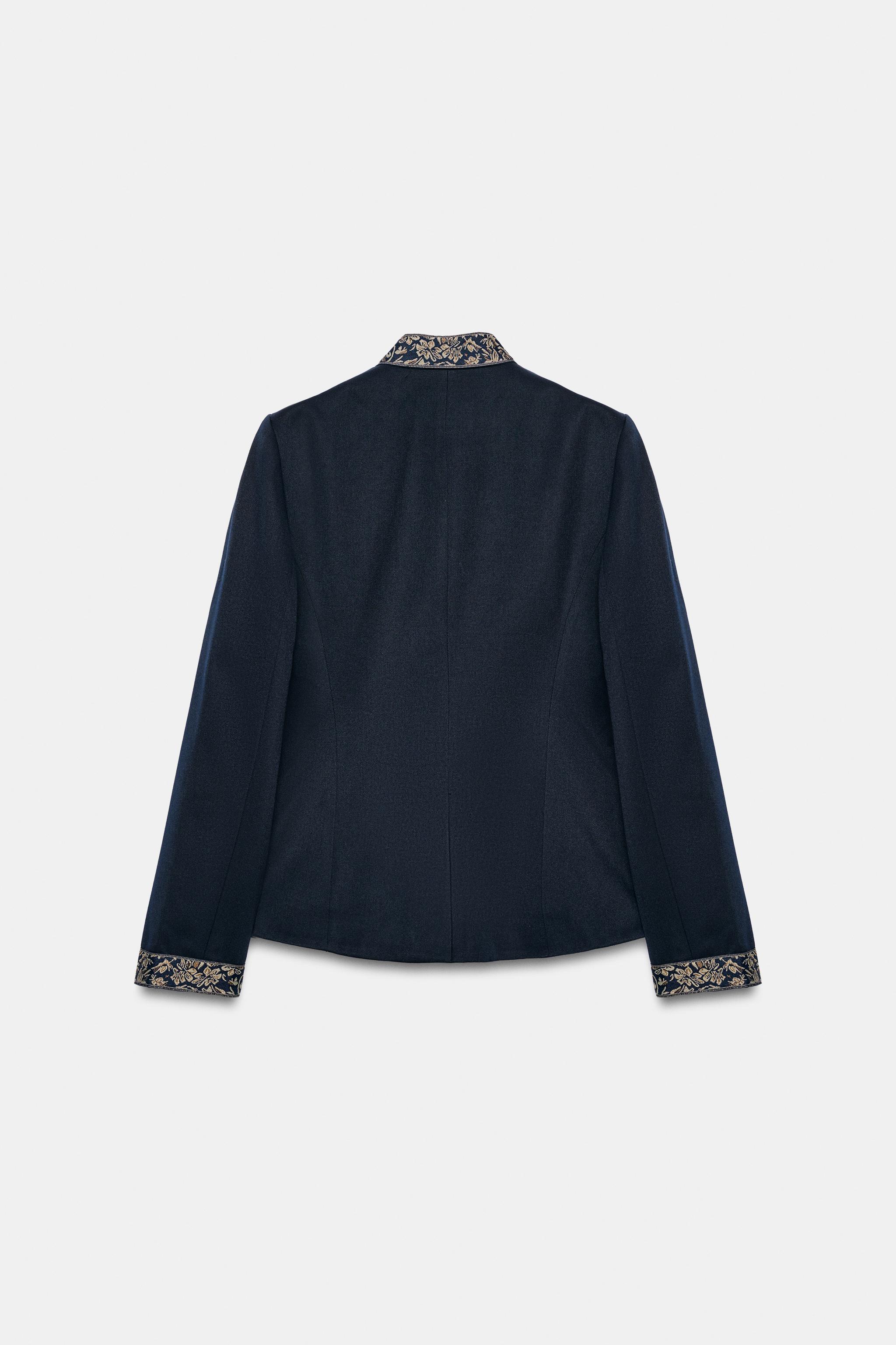 ZW COLLECTION CONTRAST EMBROIDERED WOOL-BLEND FROG-FASTENING JACKET