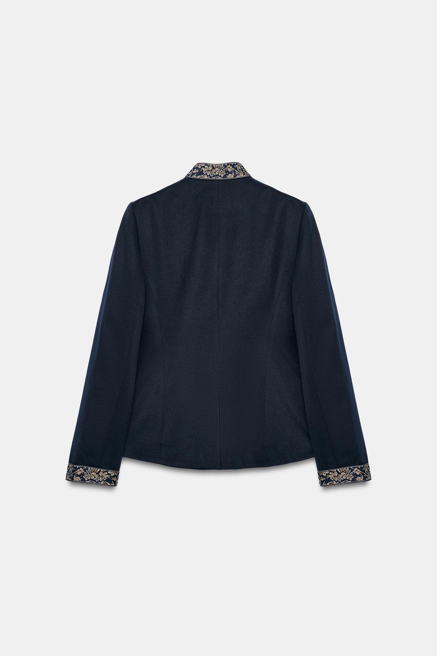 Женская куртка Zara ZW Collection Contrast Embroidered Frog Fastening Wool, цвет: Тёмно-синий — фото 6