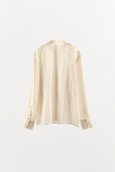 SATIN LACE BLOUSE - Oyster-white by Zara - Image 5