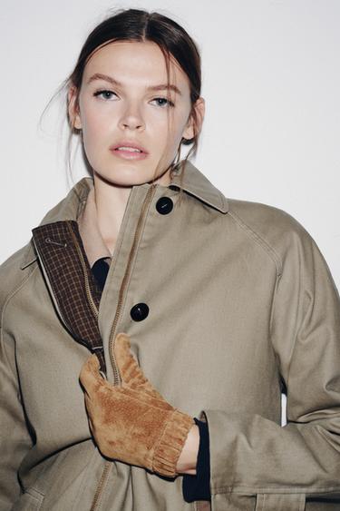 Zara 100% RUCHED SUEDE GLOVES - taupe brown - Image 0