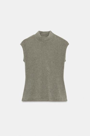 SOFT HIGH NECK TOP - Olive Green by Zara