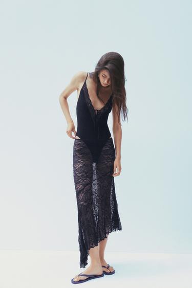 LACE BODYSUIT WITH BOW - Black by Zara - Image 0