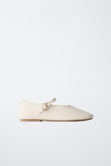 BUCKLED BALLET FLATS - White by Zara