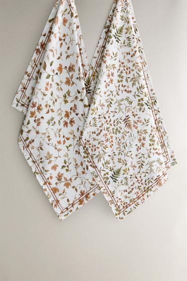 PACK PANOS COZINHA ALGODÃO FOLHAS (PACK DE 2) - Verde da Zara