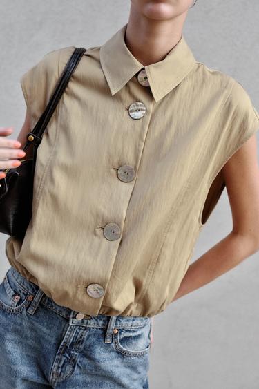 COLLARED TOP - Mid-camel by Zara
