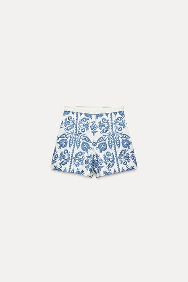 ZW COLLECTION EMBROIDERED BERMUDA SHORTS - Blue/White by Zara