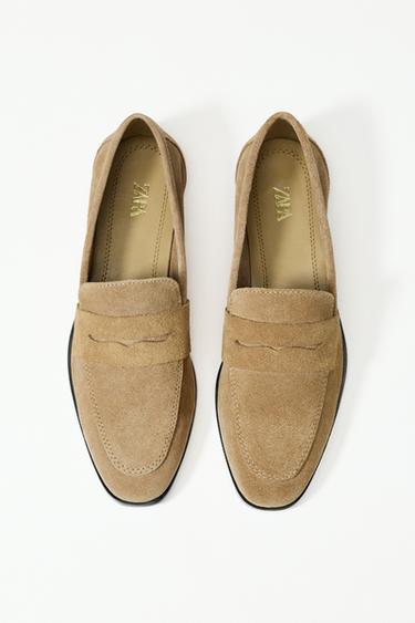 SPLIT LEATHER LOAFERS - Brown by Zara