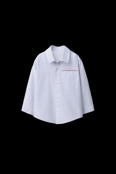 STRIPED SHIRT WITH SLOGAN - White by Zara - Image 0
