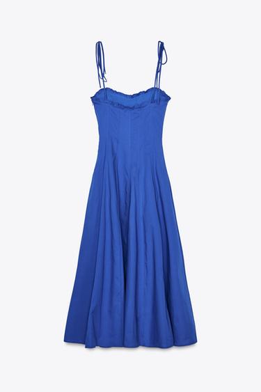 ROBE MIDI POPELINE NŒUDS - Bleu moyen de Zara - Image 6