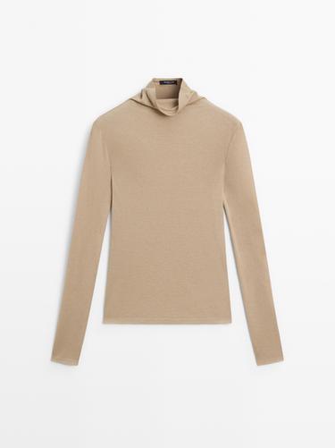 Camiseta manga larga lyocell lana - Beige vigoré de Zara