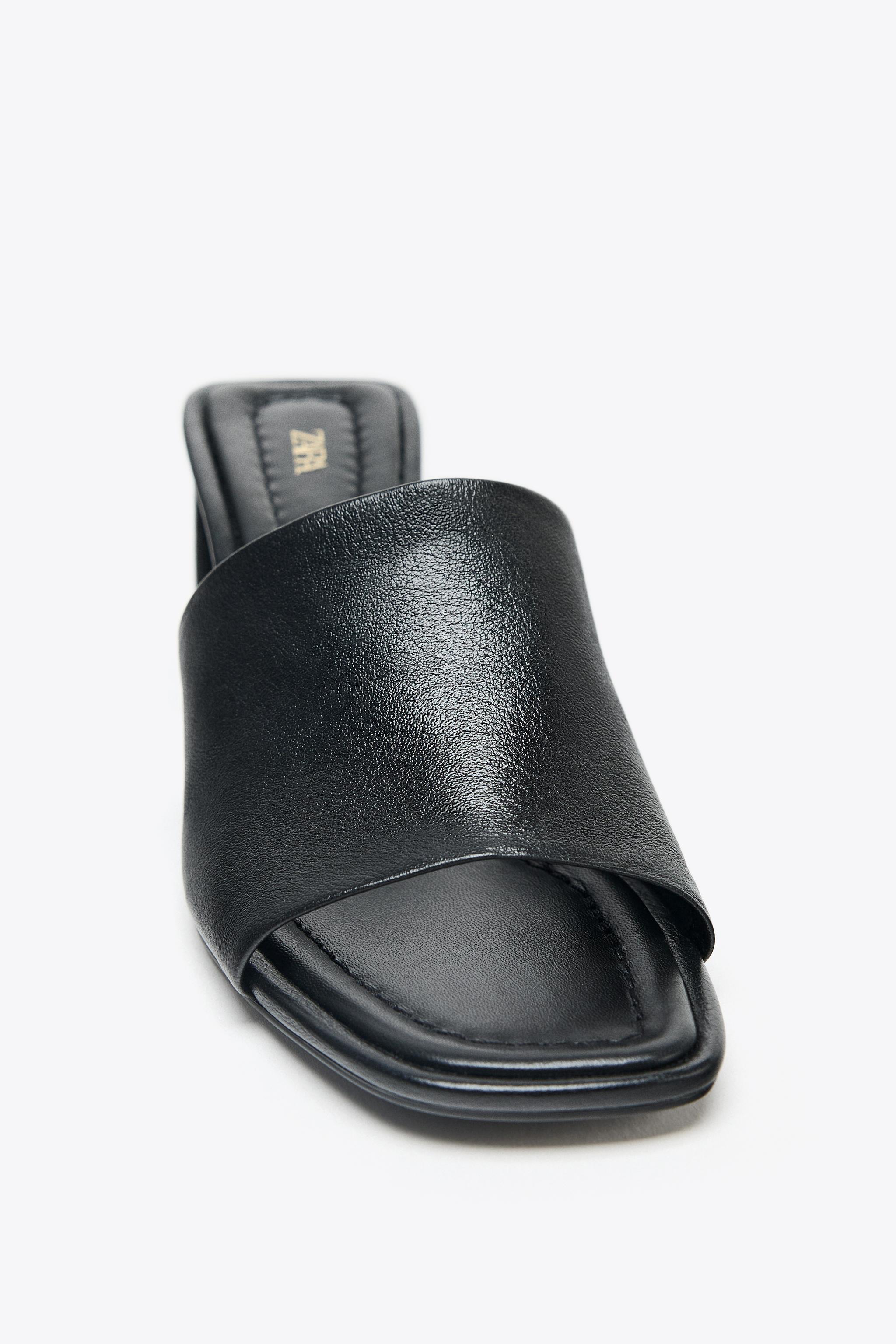 国内発送★ZARA★リアルレザー*チャンキーヒールミュール リアルレザーチャンキーヒールミュール - ブラック | ZARA Japan