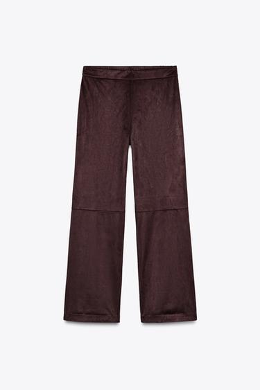 FAUX SUEDE TROUSERS - Burgundy by Zara