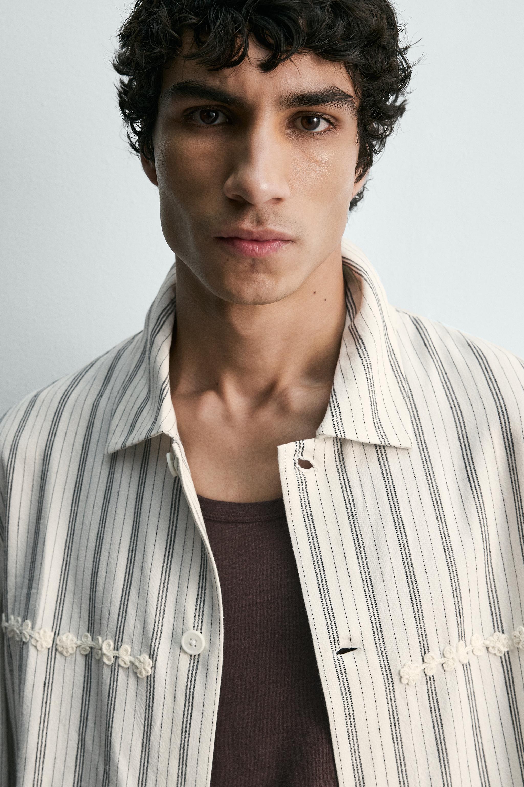 FLUID STRIPED EMBROIDERED OVERSHIRT