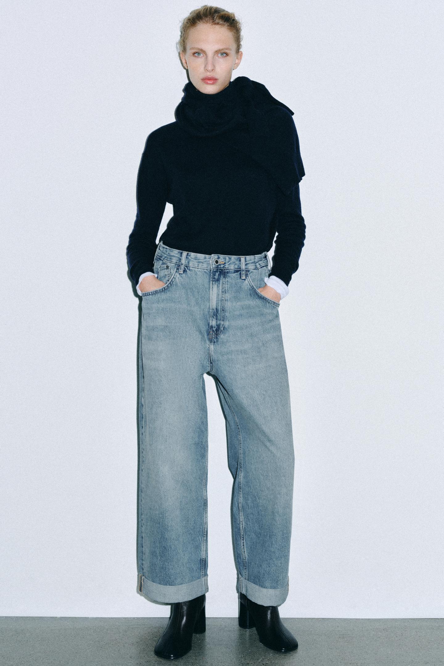 Женские джинсы Zara ZW Collection High-Rise Baggy-Fit, цвет: Синий — фото 4