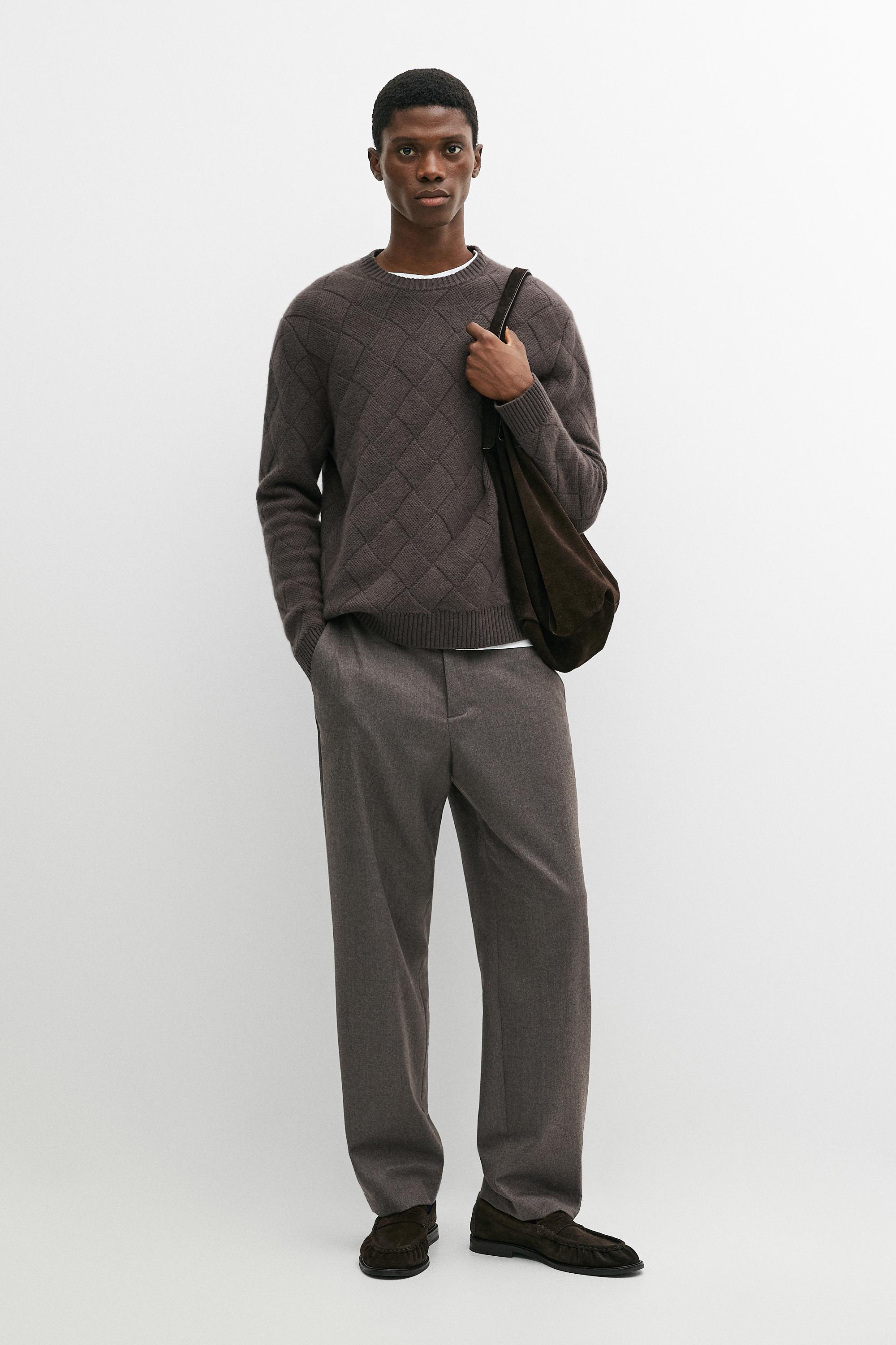 Wool blend knit sweater with diamond texture