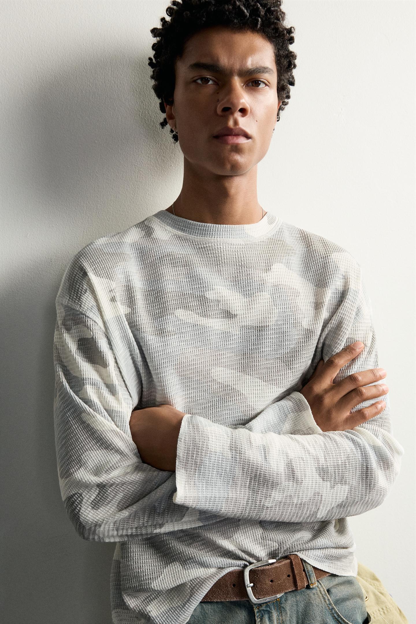 Мужская толстовка Zara Abstract Print Waffle-Texture, цвет: Grays — фото 5
