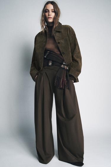 ZW COLLECTION WIDE-LEG TROUSERS WITH PLEATS - Brown by Zara