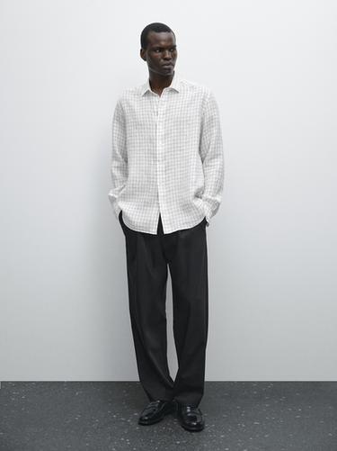 Zara Regular-fit linen check shirt - White - Image 0