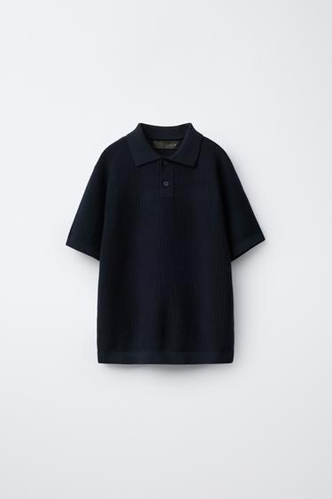 RIBBED KNIT POLO SHIRT - Navy blue by Zara