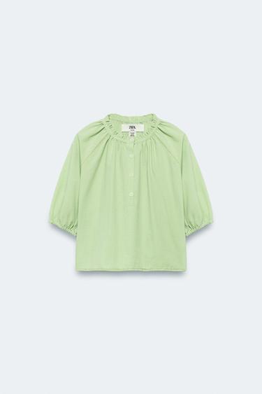 2-14 سنة/ بلوزة مربعات فيشي إصدار محدود - أخضر فاتح الخاص بـ Zara