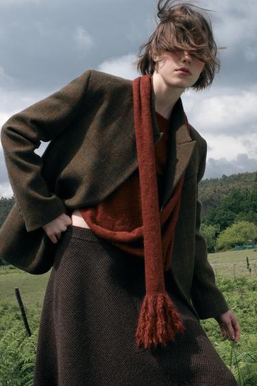 Zara PLAID WOOL BLAZER ZW COLLECTION - taupe brown