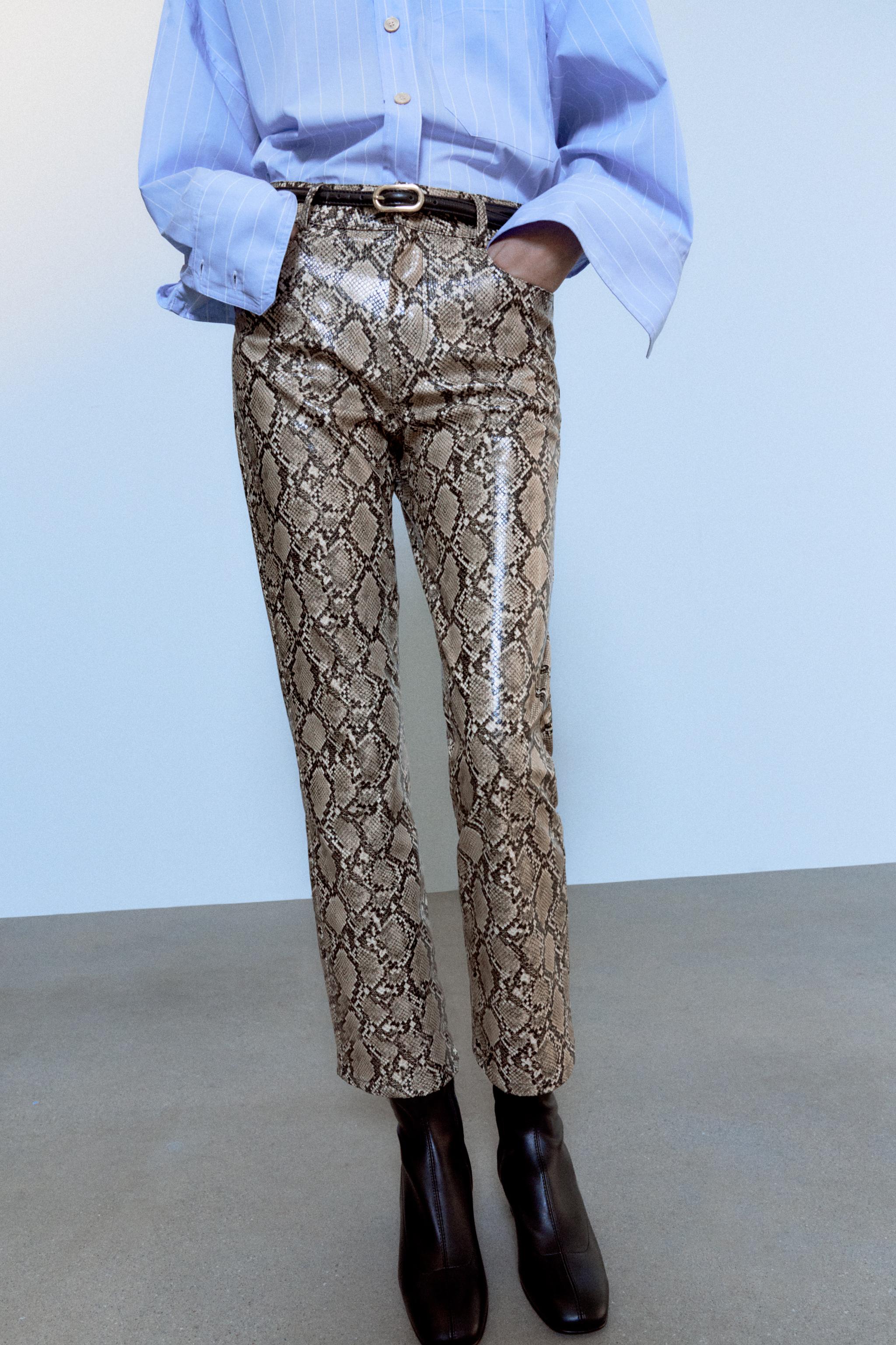 FAUX LEATHER ANIMAL PRINT TROUSERS Snake ZARA United Kingdom