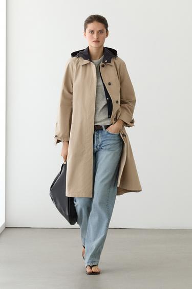 Trencha capa capucha extraíble - Beige de Zara