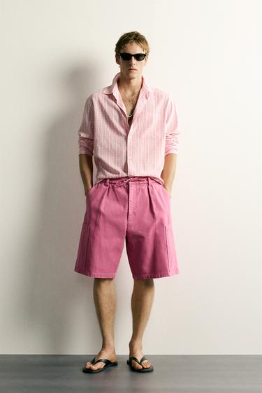CALÇÕES BERMUDA CARGO LAVADOS RELAXED FIT - Magenta da Zara - Imagem 0