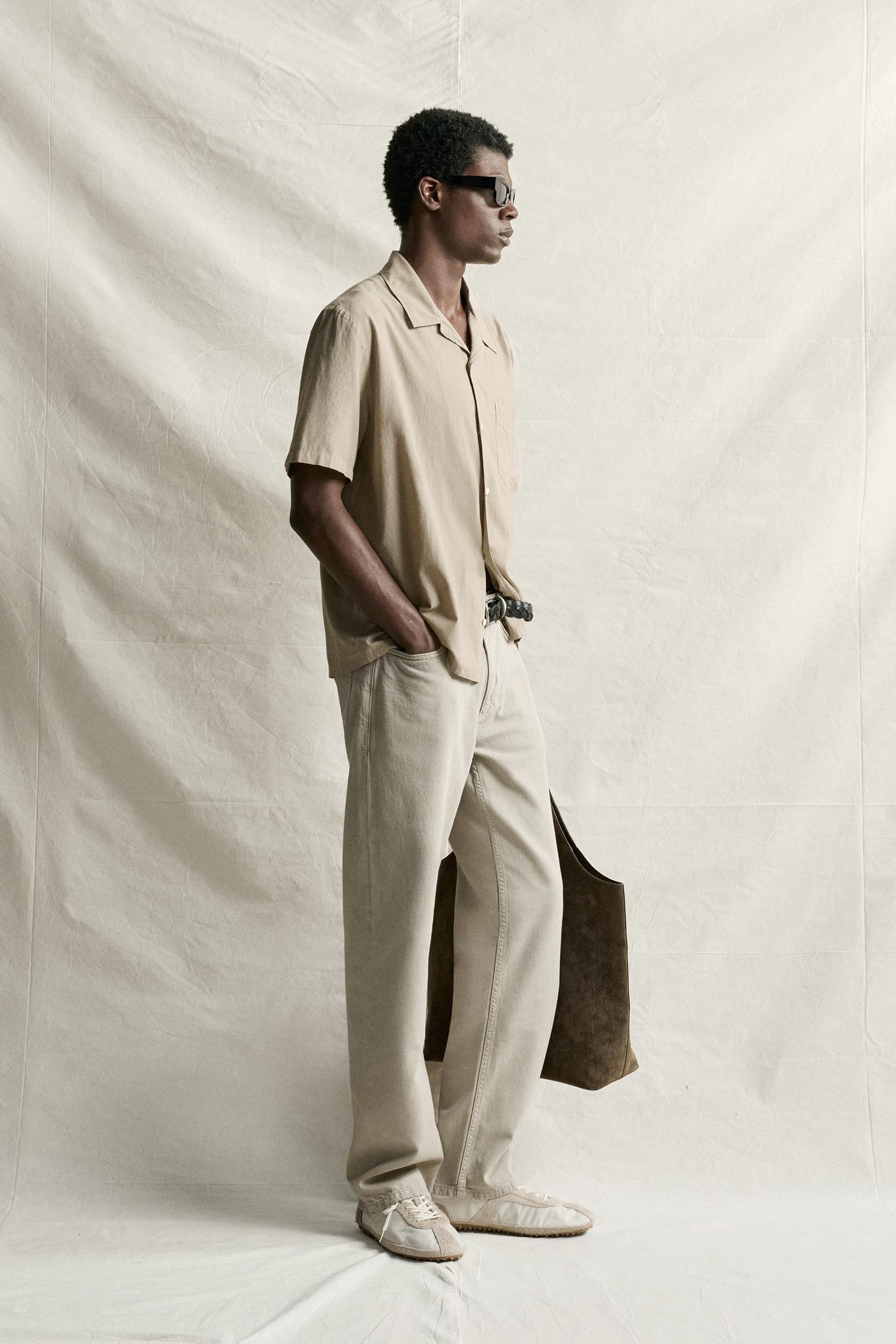 Мужская рубашка Zara Cotton Voile, цвет: Серо-коричневый серый — фото 4