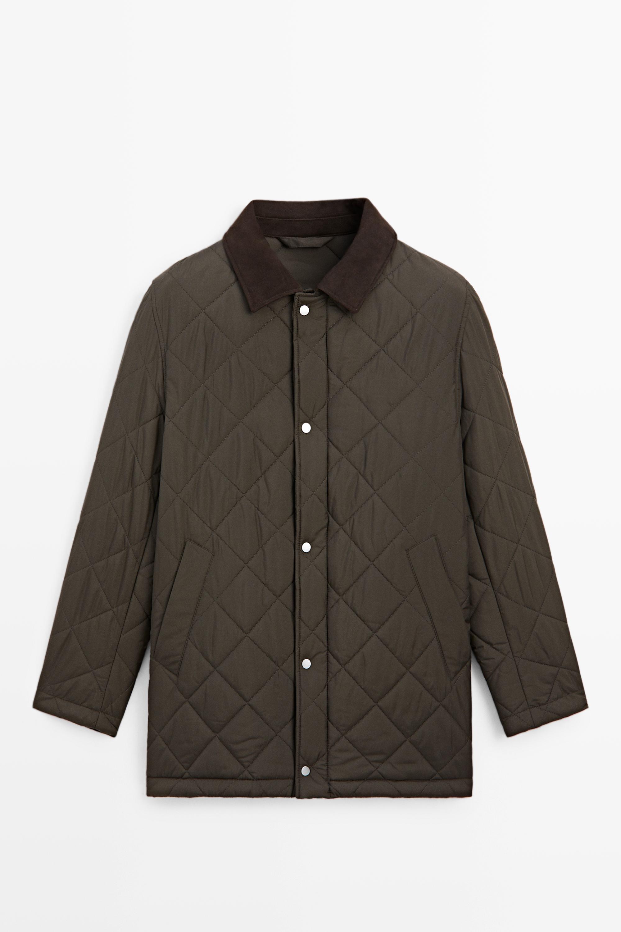 Short quilted coat with corduroy collar