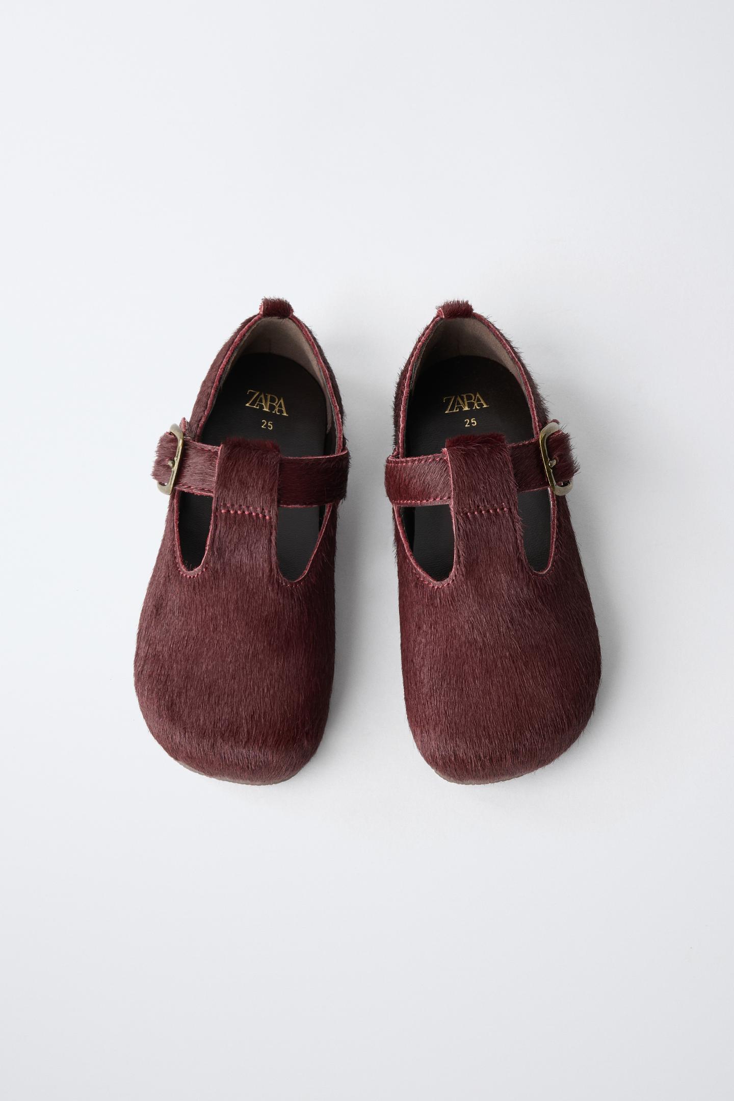 Обувь Zara Leather T-STRAP Shoes для детей, цвет: Баклажановый — фото 4