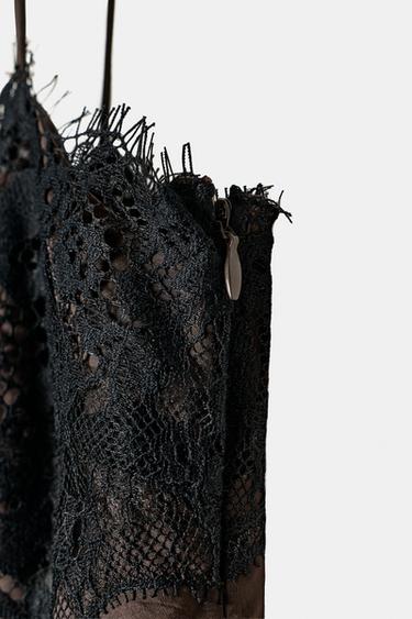 ZW COLLECTION ASYMMETRIC LACE SATIN DRESS - Black / Brown by Zara - Image 7