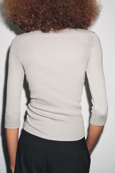 COTTON BOAT NECK T-SHIRT - Sand by Zara - Image 3