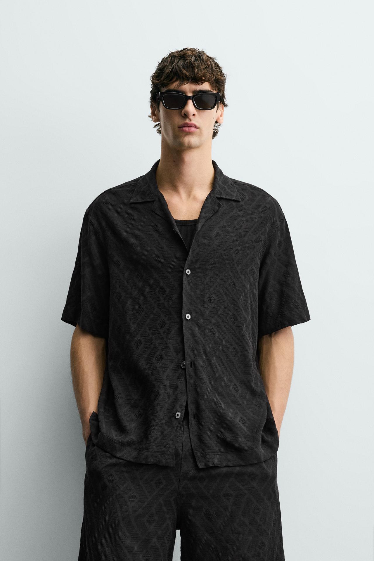 GEOMETRIC JACQUARD SHIRT — Black