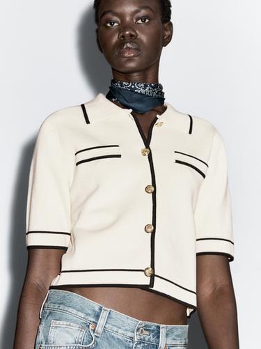 Zara Short sleeve cardigan with button details - Ecru