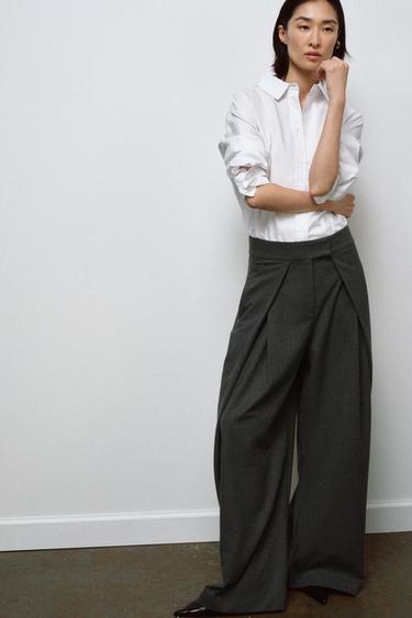 PANTALÓN WIDE LEG RAYA DIPLOMÁTICA PINZAS ZW COLLECTION - Gris medio de Zara