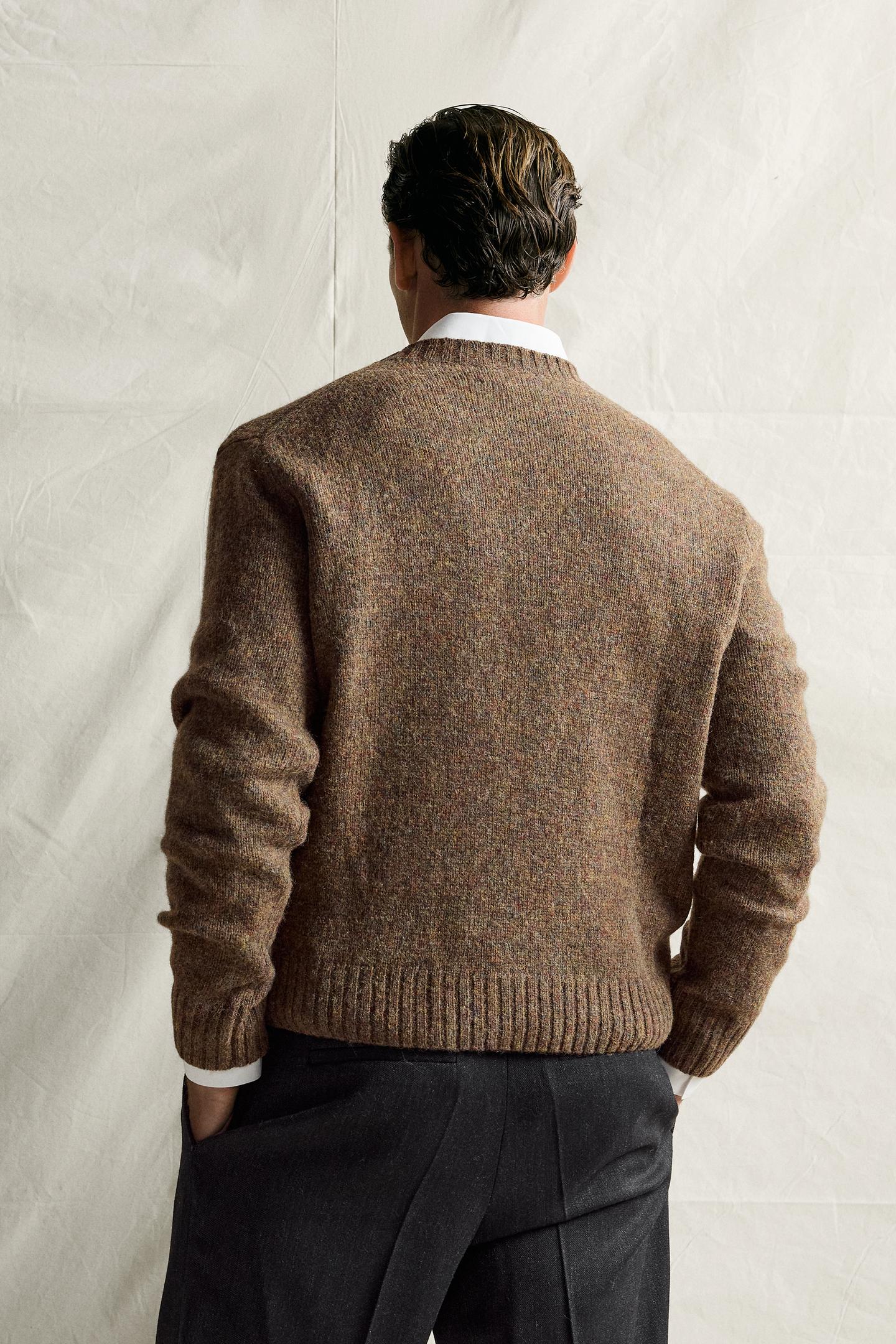 Мужской свитер Zara 100% Wool Regular Fit Jumper, цвет: Тёмный хаки — фото 3
