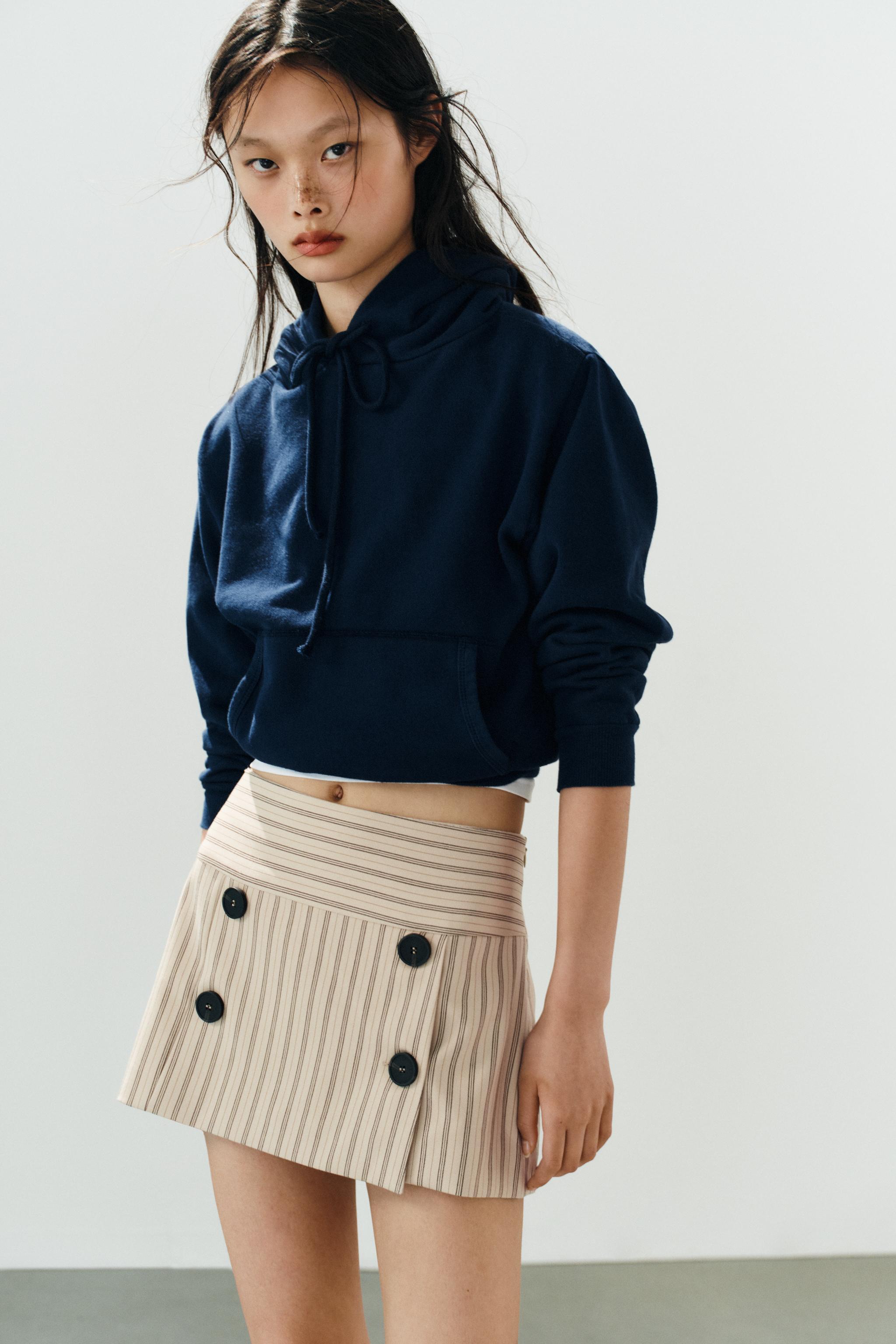 STRIPED BUTTON SKORT — Light brown