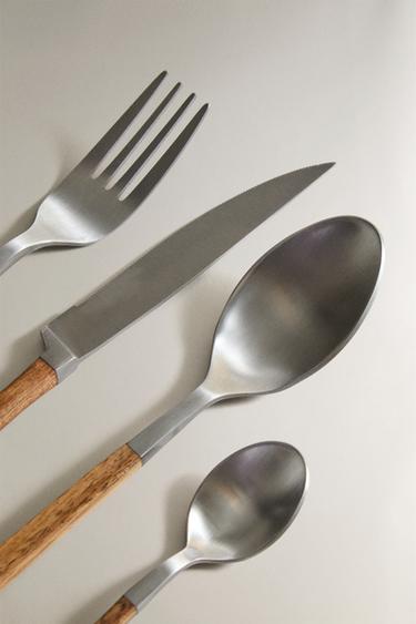 ENSEMBLE COUVERTS 4 PIÈCES MANCHE BOIS - Marron de Zara - Image 1