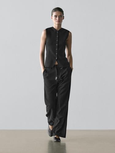 Zara V-neck vest with button details - Black - Image 0