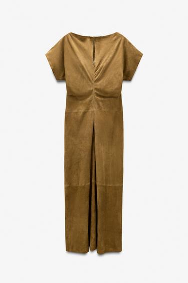 LIMITED EDITION DRAPED SUEDE LEATHER DRESS - Olive green by Zara